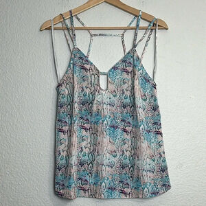 Lovers + Friends Strappy Python Print Silky Tank Top Women’s Small‎ Keyhole Back